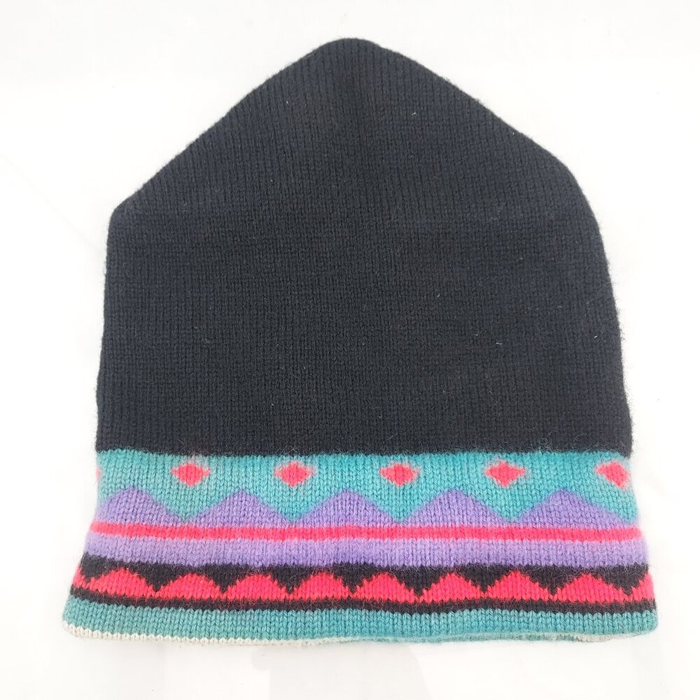 Vintage Descente Knit Hat Winter Ski Snowboard Beanie Cap Knitted Black Teal OS